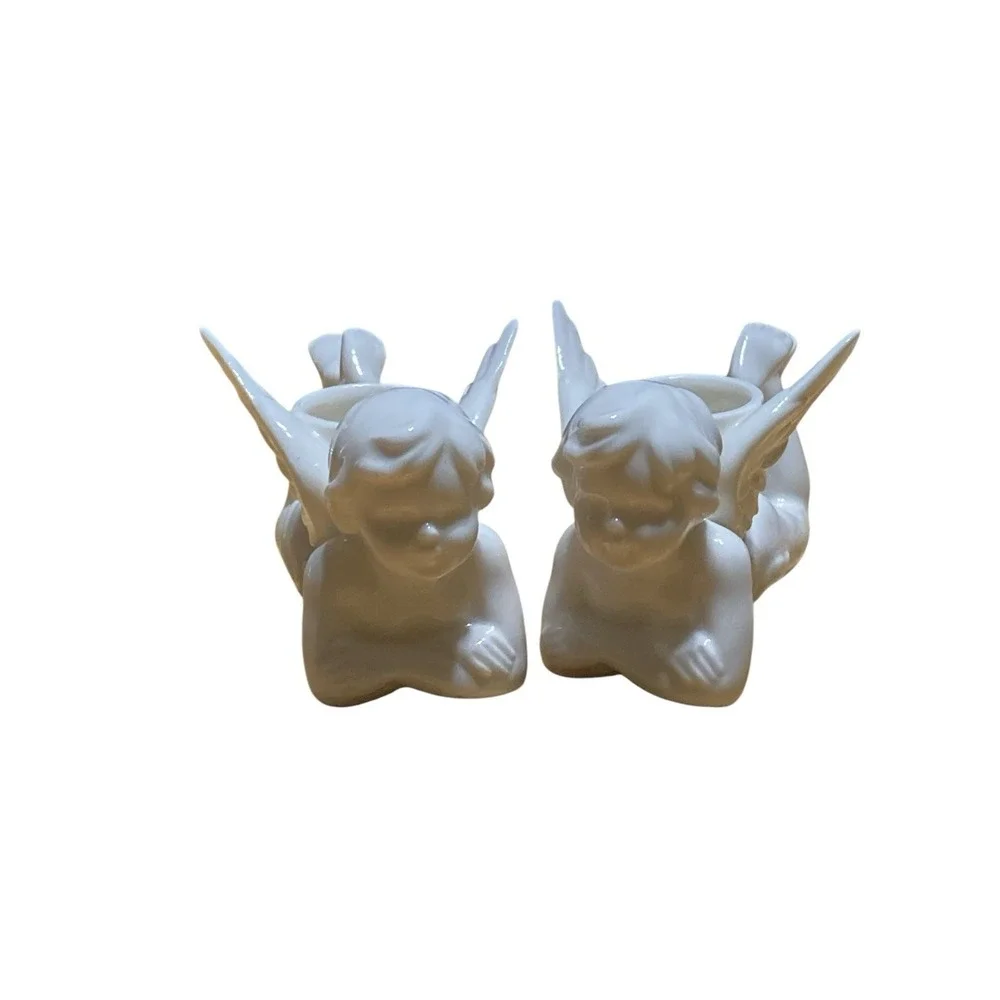 Cherub Angels Candle Porcelain Ceramic Angels Pair